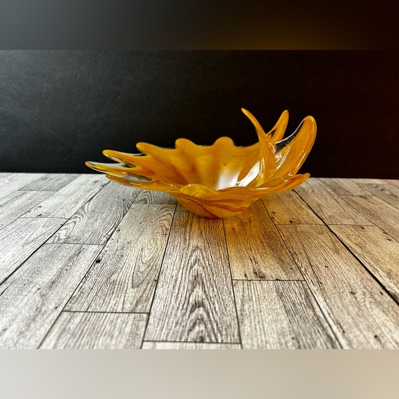 1960s Vintage Murano Yellow Orange Sun Burst Glass Bowl